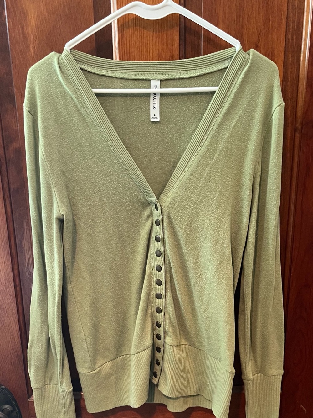 Zenana Outfitters Olive Green V-Neck Button-Front Sweatshirt
